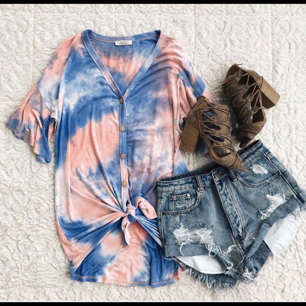 Cotton candy ruffle sleeved ladies shirt